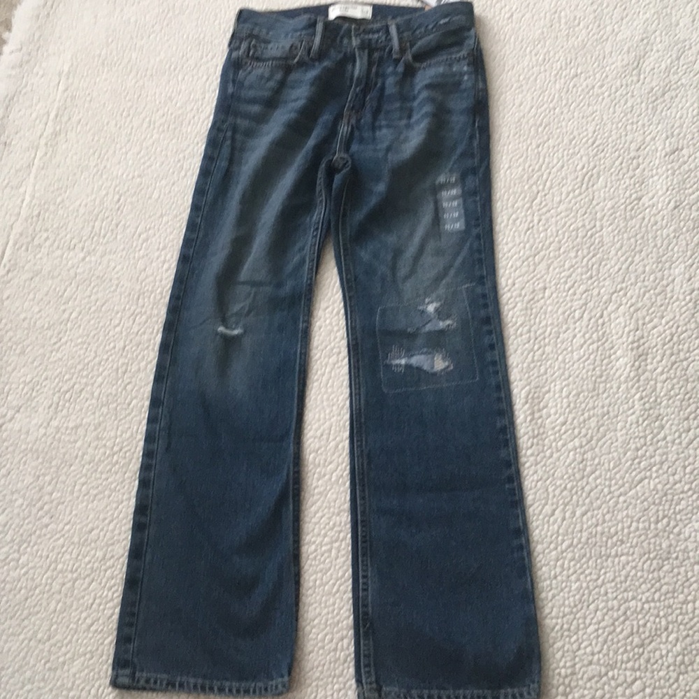 abercrombie kids Dark Blue Distressed Straight-Leg Jeans